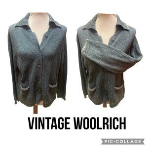 Woolrich Vintage 90’s Women’s Teal Green Speckled Knit Cardigan – Size Medium